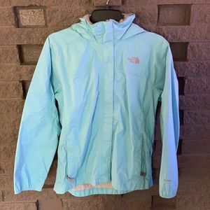 North Face light blue girls raincoat